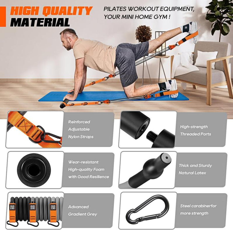 Pilates Bar Kit with Resistance Bands, Heavy Duty Pilates Equipment for Men, Strength Training Bar for Legs, Hip, Waist Back, Arm, Abs, Chest, Shoulders, Portable Home Gym Full Body Workout Equipment Outdoorfun