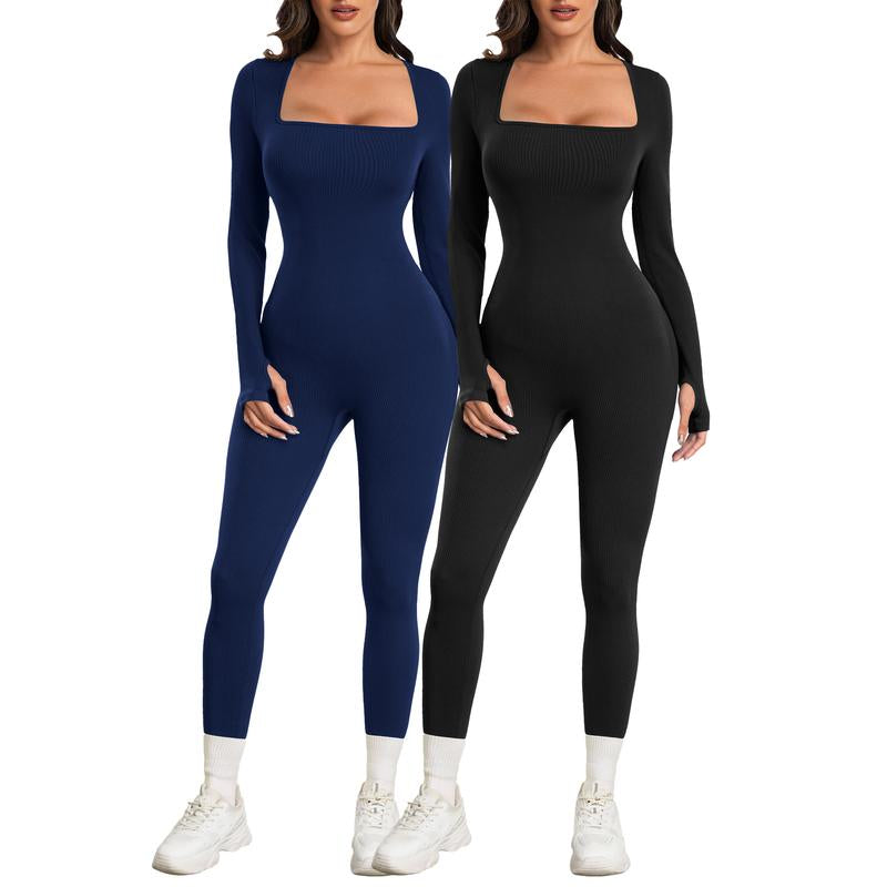 Elevate Your Workout: Sese Code Women's Long Sleeve Ribbed Yoga Jumpsuit for Ultimate Comfort and Style