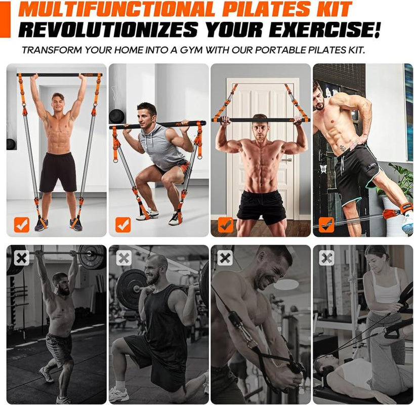 Pilates Bar Kit with Resistance Bands, Heavy Duty Pilates Equipment for Men, Strength Training Bar for Legs, Hip, Waist Back, Arm, Abs, Chest, Shoulders, Portable Home Gym Full Body Workout Equipment Outdoorfun
