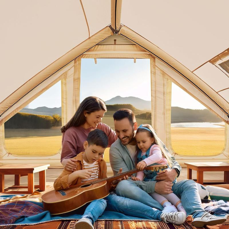 Docred Inflatable Tent for 4-6 People, 4 Season Glamping Tents with Pump, Easy Set up Waterproof Windproof Outdoor Blow up Tent, Luxury Cabin Tent with Mesh Windows & Doors