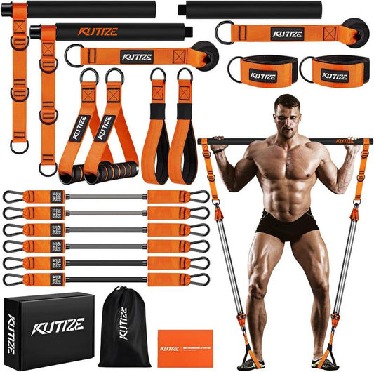 Pilates Bar Kit with Resistance Bands, Heavy Duty Pilates Equipment for Men, Strength Training Bar for Legs, Hip, Waist Back, Arm, Abs, Chest, Shoulders, Portable Home Gym Full Body Workout Equipment Outdoorfun