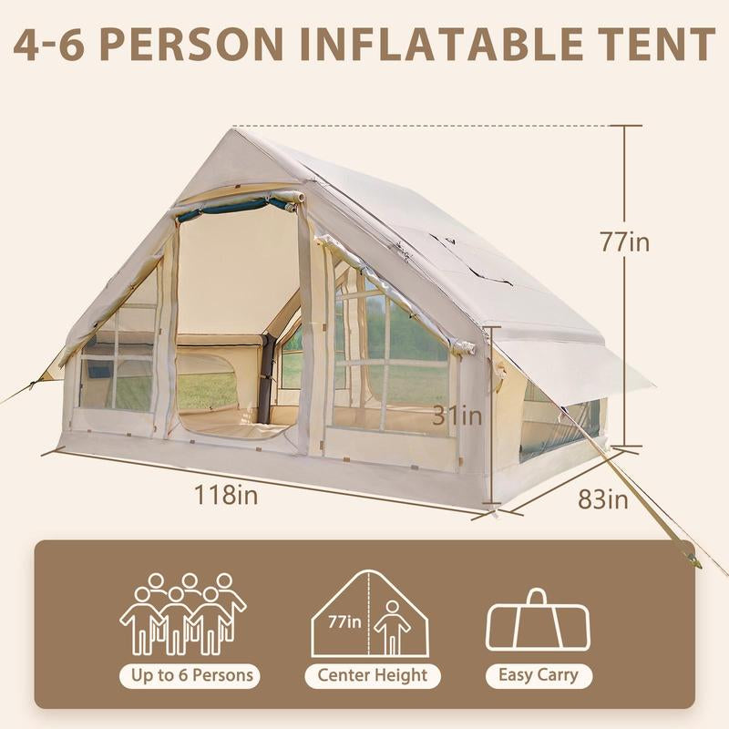Docred Inflatable Tent for 4-6 People, 4 Season Glamping Tents with Pump, Easy Set up Waterproof Windproof Outdoor Blow up Tent, Luxury Cabin Tent with Mesh Windows & Doors