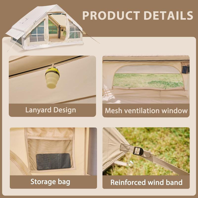 Docred Inflatable Tent for 4-6 People, 4 Season Glamping Tents with Pump, Easy Set up Waterproof Windproof Outdoor Blow up Tent, Luxury Cabin Tent with Mesh Windows & Doors