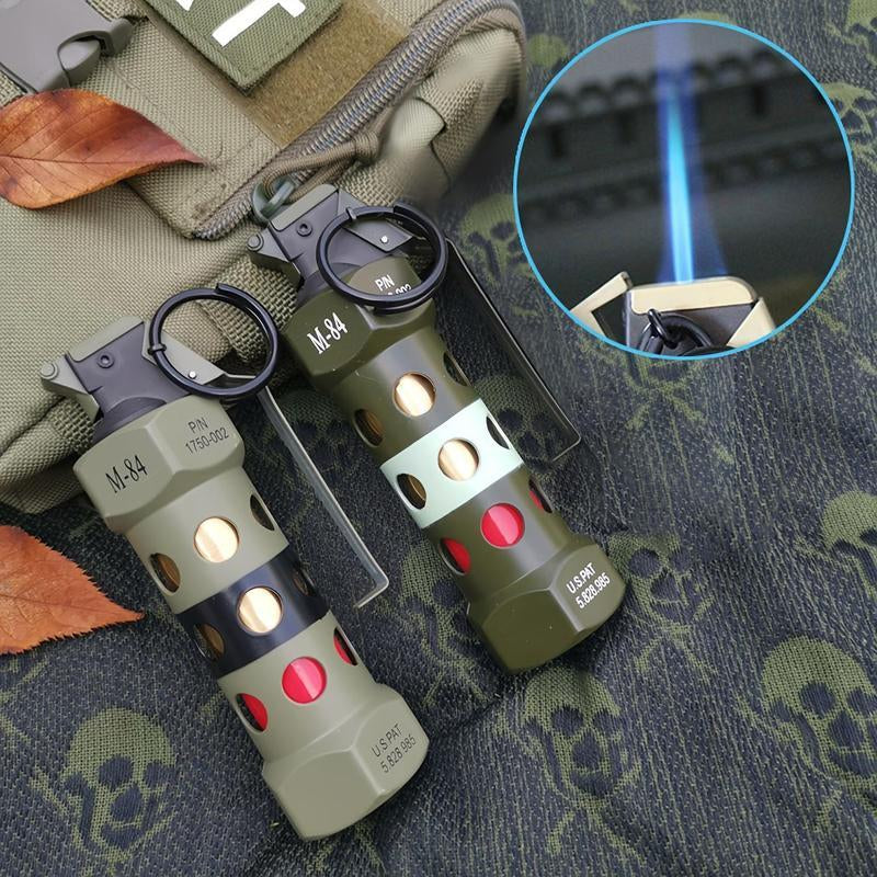 (Butane Not Included), No Battery Required Windproofrefillable Butane Flashlight Lighter - Zinc Alloy, Military-Styledesign, Blue Flame, Olive Green and Black Options, Perfect Forcamping, Barbecue