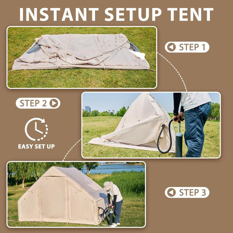 Docred Inflatable Tent for 4-6 People, 4 Season Glamping Tents with Pump, Easy Set up Waterproof Windproof Outdoor Blow up Tent, Luxury Cabin Tent with Mesh Windows & Doors
