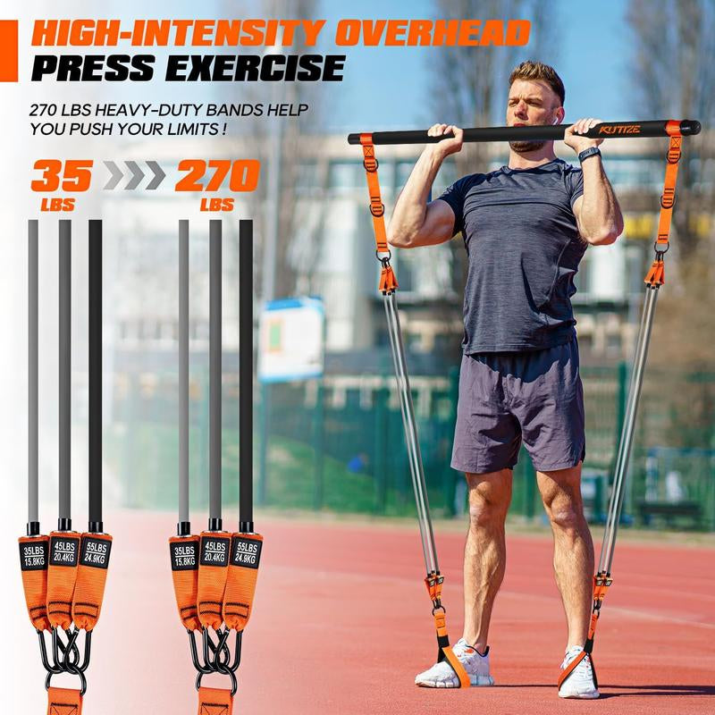 Pilates Bar Kit with Resistance Bands, Heavy Duty Pilates Equipment for Men, Strength Training Bar for Legs, Hip, Waist Back, Arm, Abs, Chest, Shoulders, Portable Home Gym Full Body Workout Equipment Outdoorfun