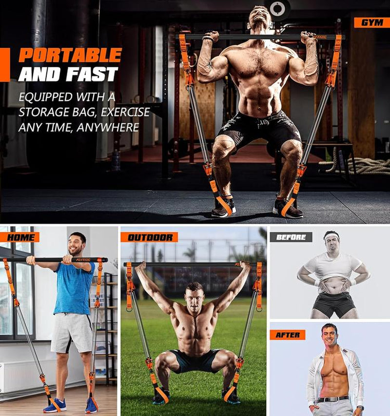 Pilates Bar Kit with Resistance Bands, Heavy Duty Pilates Equipment for Men, Strength Training Bar for Legs, Hip, Waist Back, Arm, Abs, Chest, Shoulders, Portable Home Gym Full Body Workout Equipment Outdoorfun