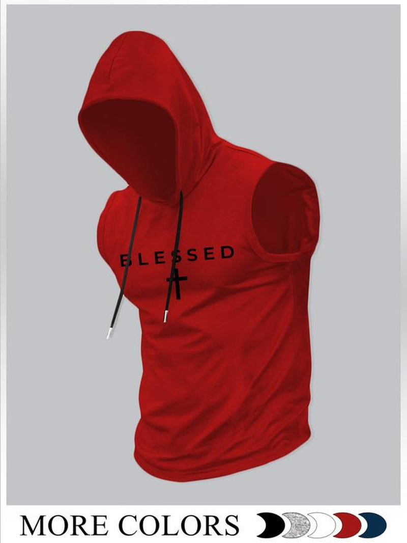 Men'S Fashion Hooded Sports Vest, Casual Summer Wear, Moderate Fabric Thickness, Fitted Style, Ideal for Outdoor Activities