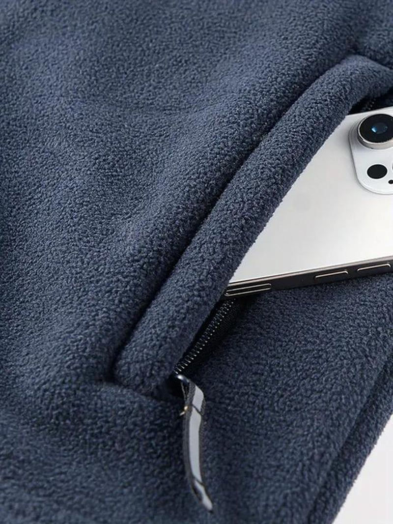 Men'S Heavyweight Double-Sided Fleece Jacket with Full-Zip Closure & Hood - Thick Winter Warm Coat, Multi-Pocket Design, Machine Washable Polyester for Camping, Hiking, Outdoor Activities - Durable Casual Outerwear Non-Stretch Fabric Embroidery Detail