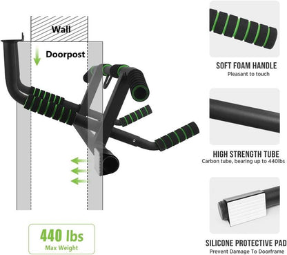 Elevate Your Workout with Tikaton Doorway Pull-Up Bar - Angled Grip & Bonus Suspension Straps for Ultimate Home Gym Experience!