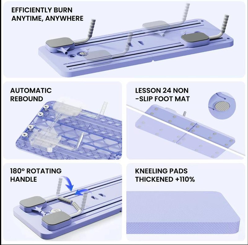 Terragym Foldable Pilates Board - Versatile Ab & Core Trainer with Knee Mat, Timer, and Resistance Bands for Ultimate Workouts