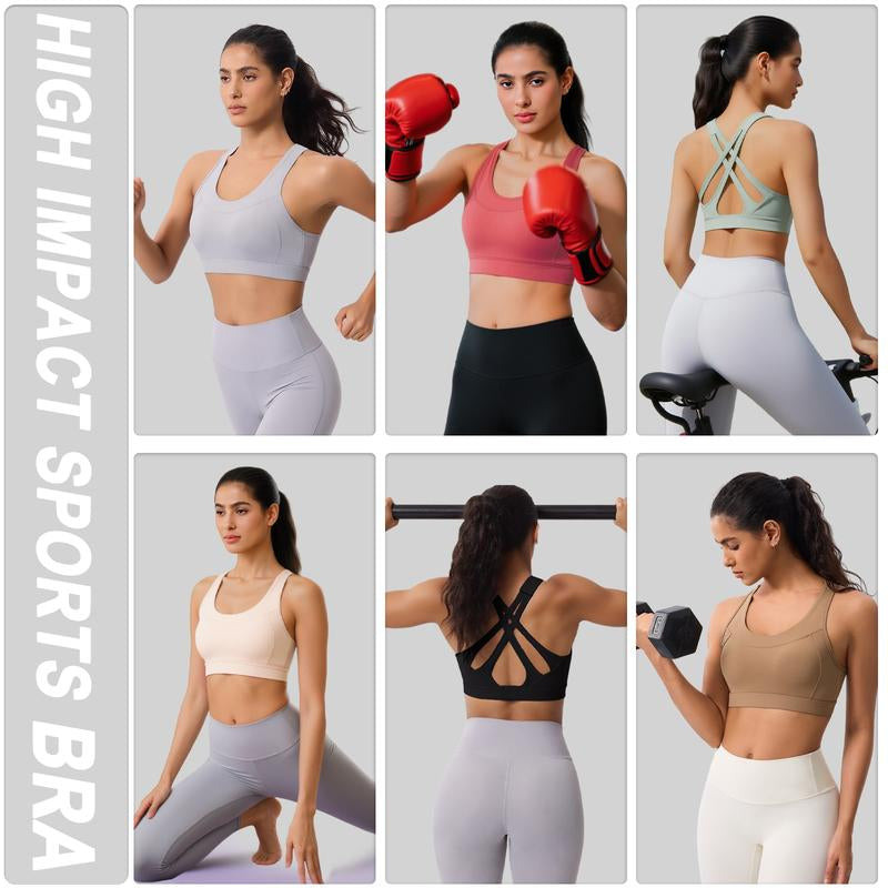 High Impact Sports Bra for Women – High Support Molded Cups, Adjustable Straps & Back Closure, Cross, Workout & Running Bra