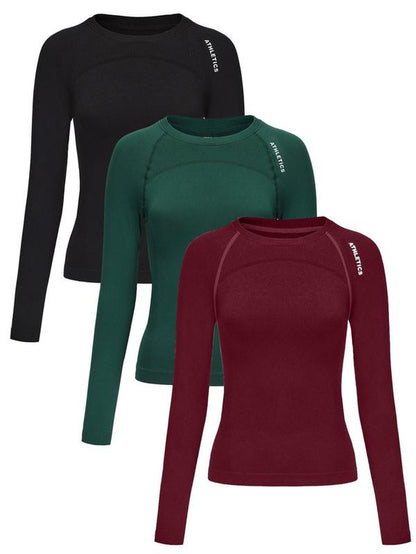 Women'S Letter Print Baselayer Top, Long Sleeve round Neck Compression Top for Yoga Gym Workout, Ladies Sportswear for Fall & Winter