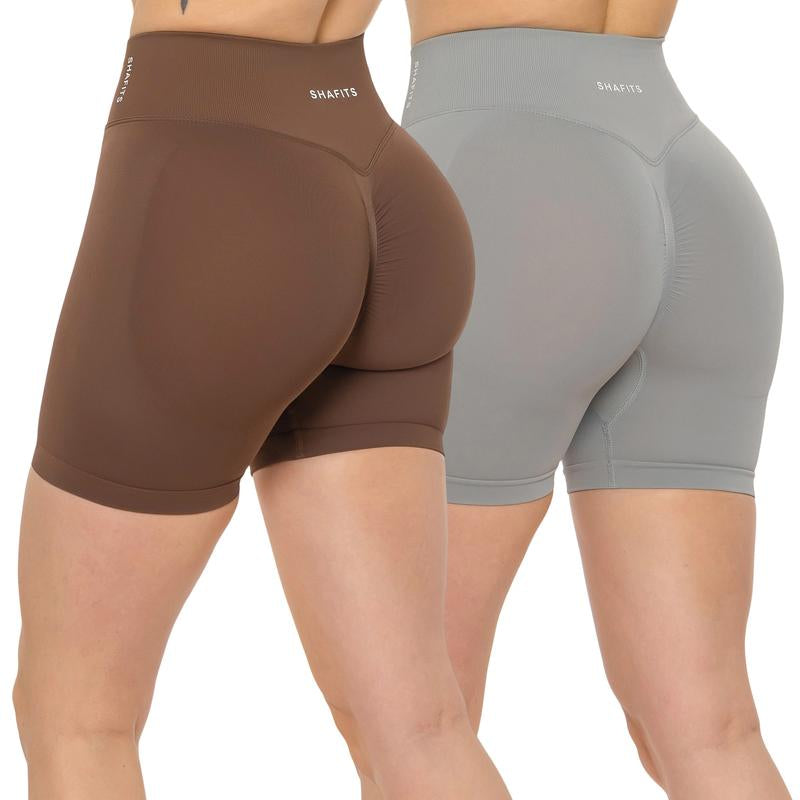 SHAFITS Women'S 2-Piece Seamless High Waisted Scrunch Shorts 4.5" Tummy Control & Moisture-Wicking Breathable Gym Yoga Shorts Flexible Athletic Wear