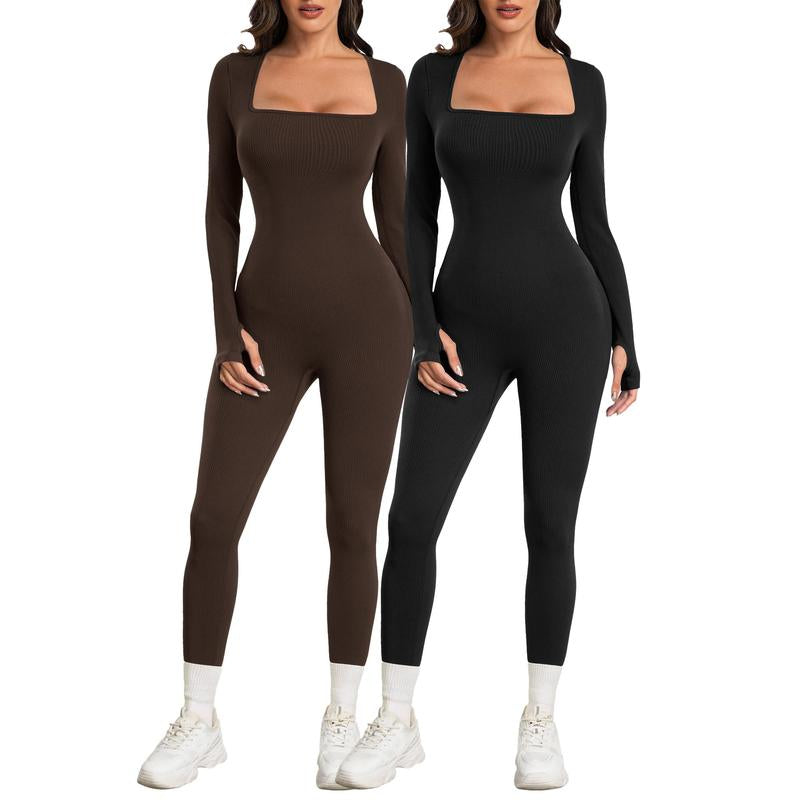 Elevate Your Workout: Sese Code Women's Long Sleeve Ribbed Yoga Jumpsuit for Ultimate Comfort and Style