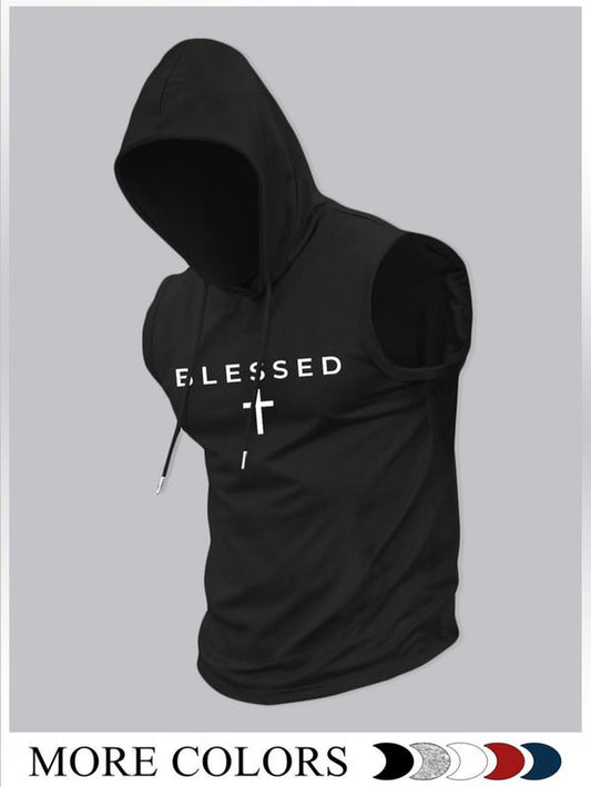 Men'S Fashion Hooded Sports Vest, Casual Summer Wear, Moderate Fabric Thickness, Fitted Style, Ideal for Outdoor Activities