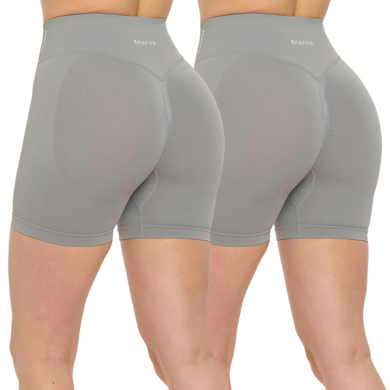 SHAFITS Women'S 2-Piece Seamless High Waisted Scrunch Shorts 4.5" Tummy Control & Moisture-Wicking Breathable Gym Yoga Shorts Flexible Athletic Wear