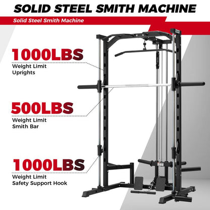 Ritfit PSR05 Ultimate Multifunctional Smith Machine with 13 Accessories - Complete Home Gym System for Strength Training and Squats