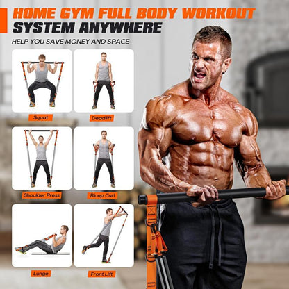 Pilates Bar Kit with Resistance Bands, Heavy Duty Pilates Equipment for Men, Strength Training Bar for Legs, Hip, Waist Back, Arm, Abs, Chest, Shoulders, Portable Home Gym Full Body Workout Equipment Outdoorfun