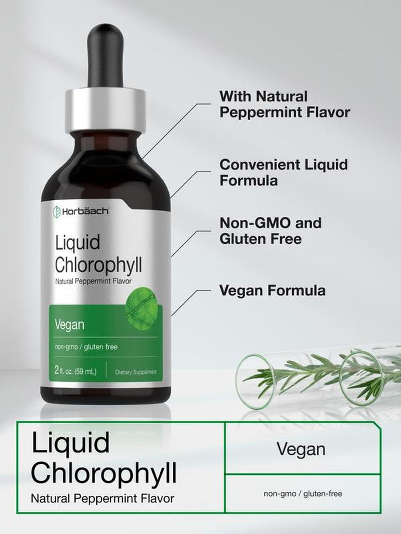 Horbäach Liquid Chlorophyll Drops - 2 Oz | Vegan, Non-GMO, Gluten-Free | Refreshing Natural Peppermint Flavor