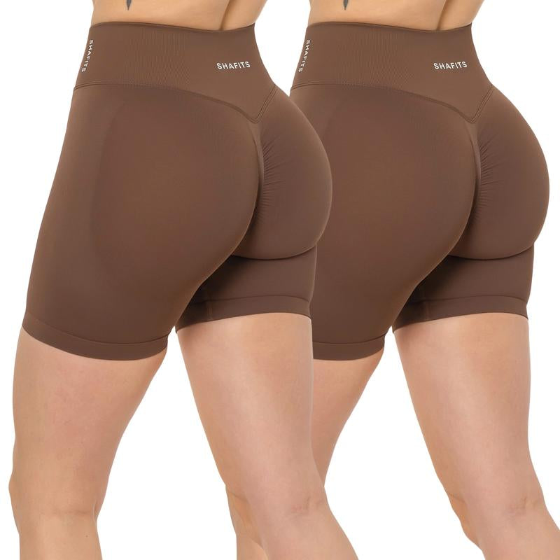 SHAFITS Women'S 2-Piece Seamless High Waisted Scrunch Shorts 4.5" Tummy Control & Moisture-Wicking Breathable Gym Yoga Shorts Flexible Athletic Wear