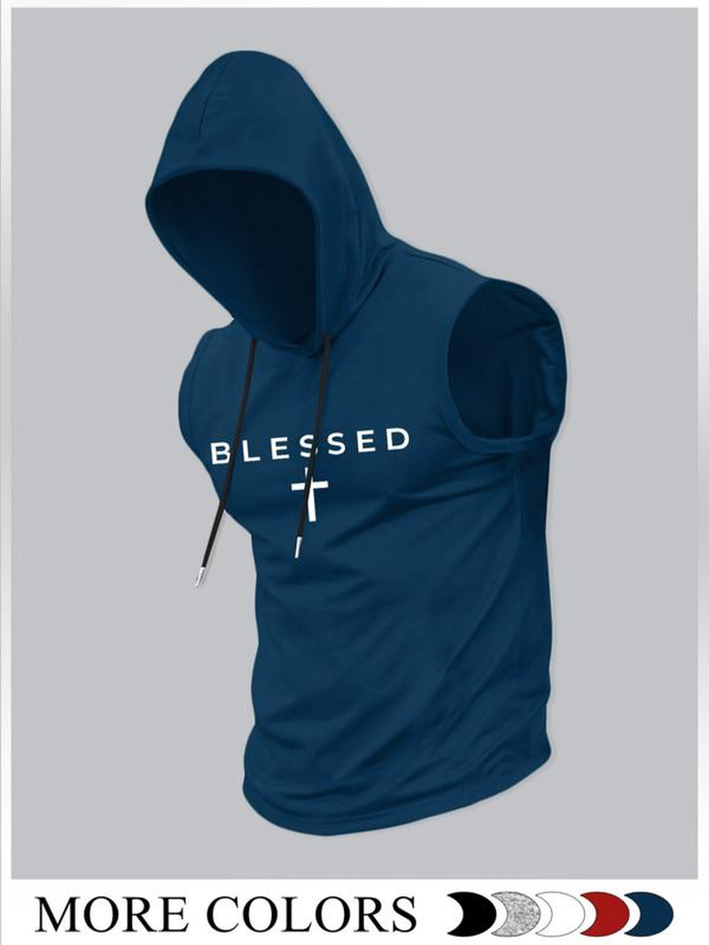 Men'S Fashion Hooded Sports Vest, Casual Summer Wear, Moderate Fabric Thickness, Fitted Style, Ideal for Outdoor Activities