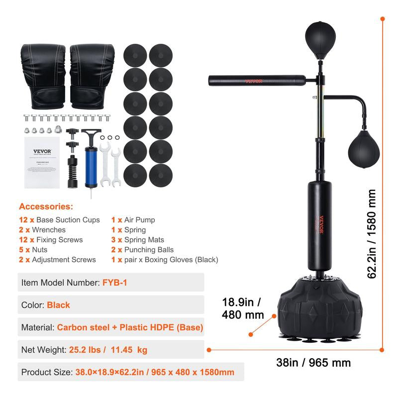 VEVOR Adjustable Boxing Speed Trainer - Free Standing Punching Bag Set with Gloves for Home Gym Workouts