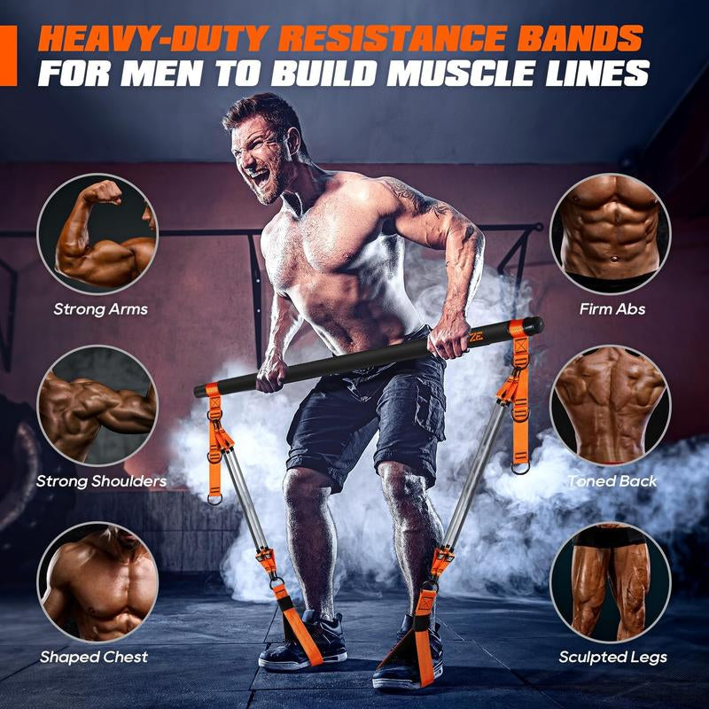 Pilates Bar Kit with Resistance Bands, Heavy Duty Pilates Equipment for Men, Strength Training Bar for Legs, Hip, Waist Back, Arm, Abs, Chest, Shoulders, Portable Home Gym Full Body Workout Equipment Outdoorfun