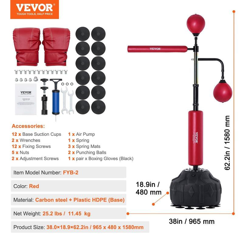 VEVOR Adjustable Boxing Speed Trainer - Free Standing Punching Bag Set with Gloves for Home Gym Workouts