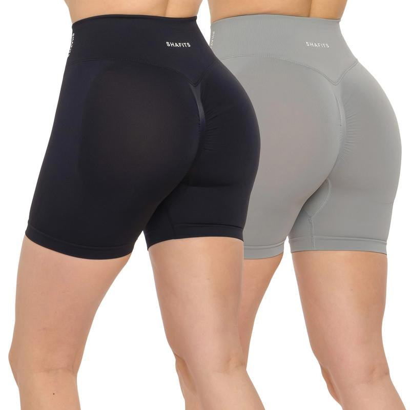 SHAFITS Women'S 2-Piece Seamless High Waisted Scrunch Shorts 4.5" Tummy Control & Moisture-Wicking Breathable Gym Yoga Shorts Flexible Athletic Wear