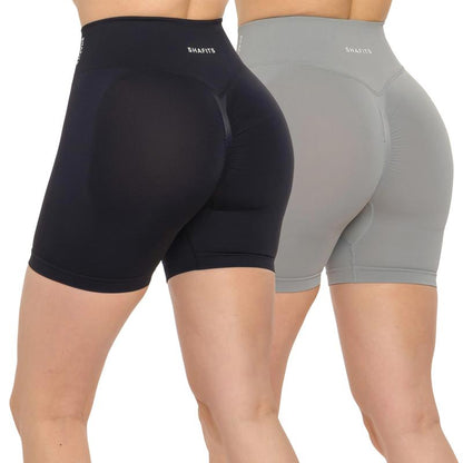 SHAFITS Women'S 2-Piece Seamless High Waisted Scrunch Shorts 4.5" Tummy Control & Moisture-Wicking Breathable Gym Yoga Shorts Flexible Athletic Wear