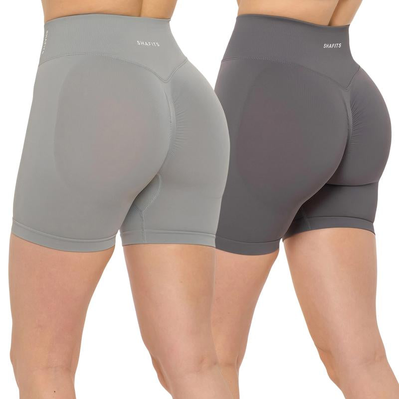 SHAFITS Women'S 2-Piece Seamless High Waisted Scrunch Shorts 4.5" Tummy Control & Moisture-Wicking Breathable Gym Yoga Shorts Flexible Athletic Wear