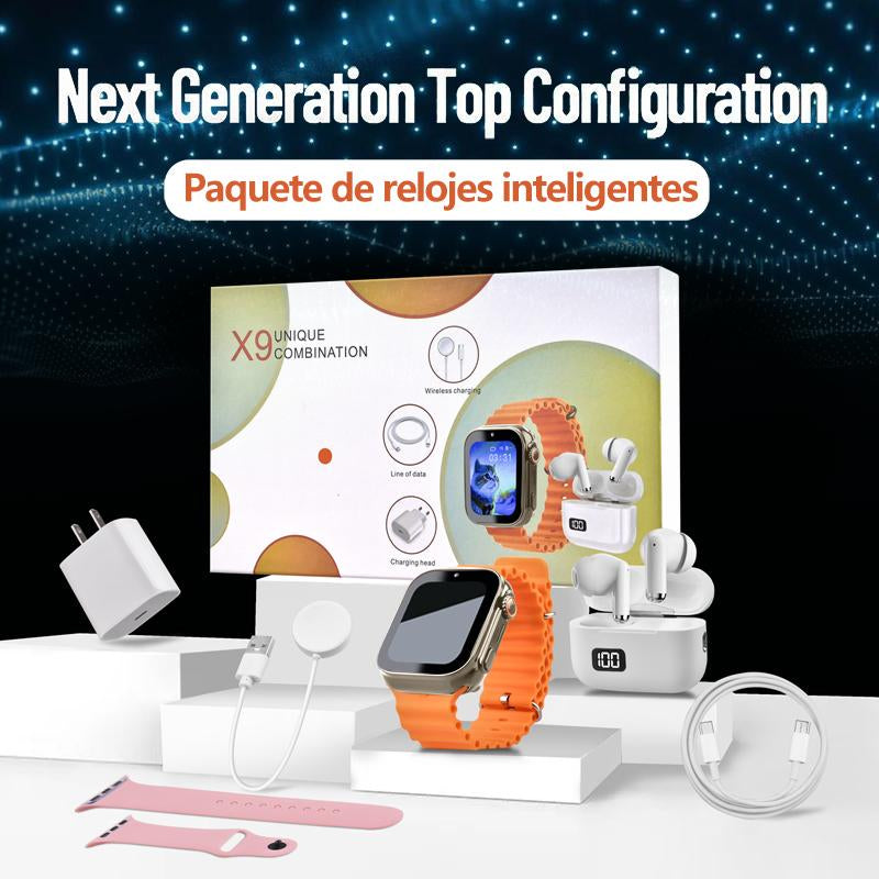 Ultimate 6-In-1 Smartwatch Kit: Smartwatch, Bluetooth Headphones, 20W Fast Charger, Type-C Cable & Adapter - Compact & Portable Audio Solution!