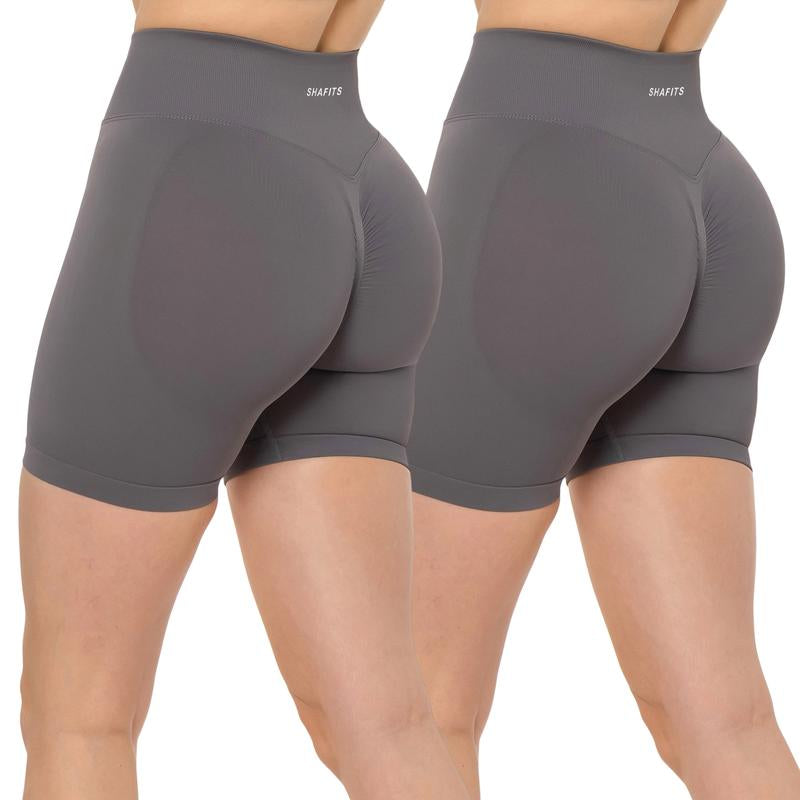 SHAFITS Women'S 2-Piece Seamless High Waisted Scrunch Shorts 4.5" Tummy Control & Moisture-Wicking Breathable Gym Yoga Shorts Flexible Athletic Wear