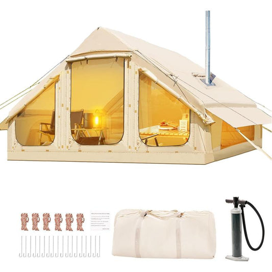 Docred Inflatable Tent for 4-6 People, 4 Season Glamping Tents with Pump, Easy Set up Waterproof Windproof Outdoor Blow up Tent, Luxury Cabin Tent with Mesh Windows & Doors