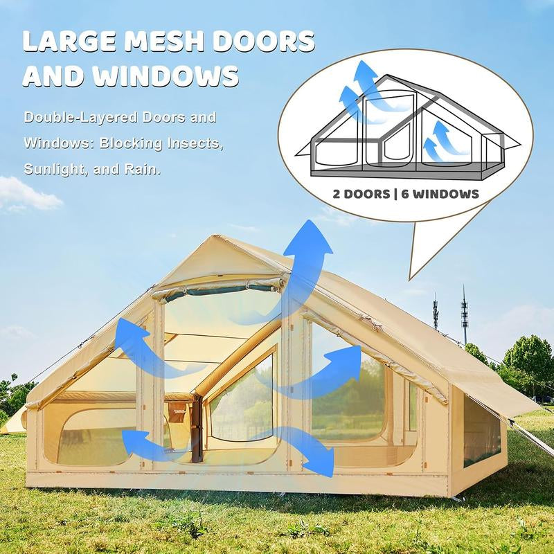 Docred Inflatable Tent for 4-6 People, 4 Season Glamping Tents with Pump, Easy Set up Waterproof Windproof Outdoor Blow up Tent, Luxury Cabin Tent with Mesh Windows & Doors