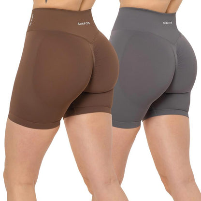 SHAFITS Women'S 2-Piece Seamless High Waisted Scrunch Shorts 4.5" Tummy Control & Moisture-Wicking Breathable Gym Yoga Shorts Flexible Athletic Wear