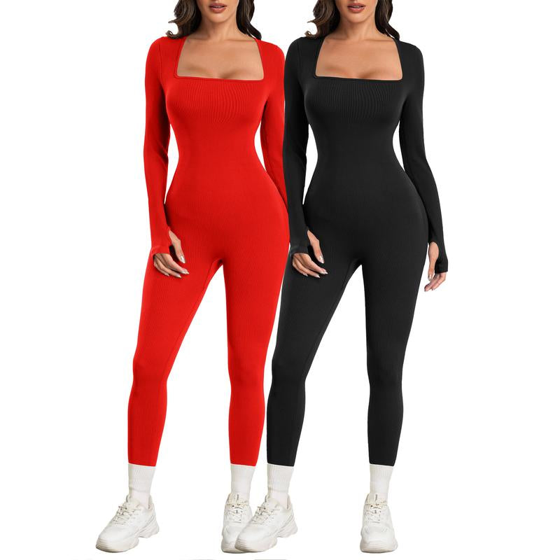 Elevate Your Workout: Sese Code Women's Long Sleeve Ribbed Yoga Jumpsuit for Ultimate Comfort and Style
