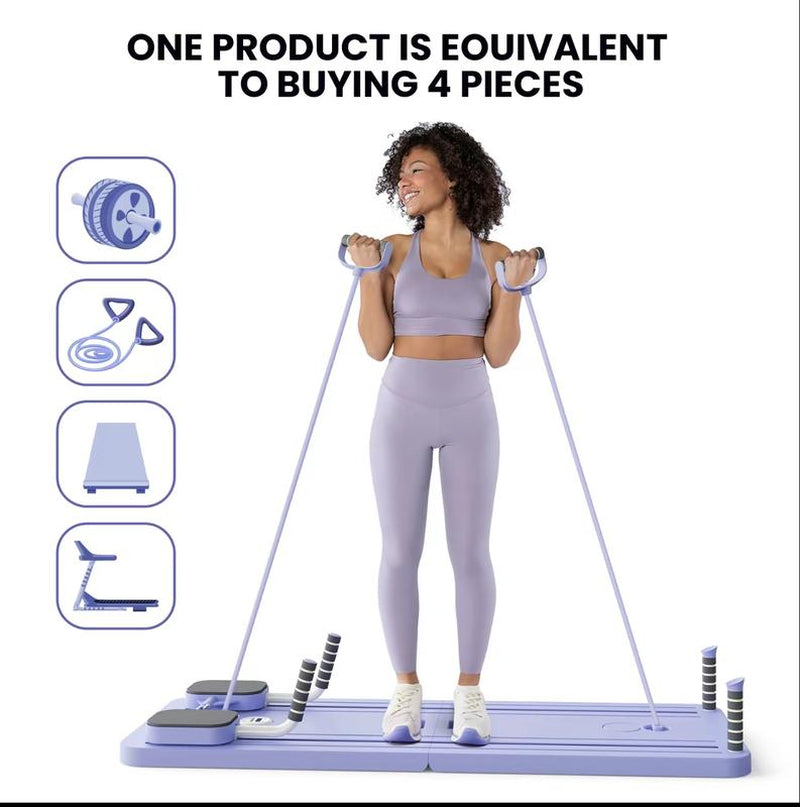 Terragym Foldable Pilates Board - Versatile Ab & Core Trainer with Knee Mat, Timer, and Resistance Bands for Ultimate Workouts