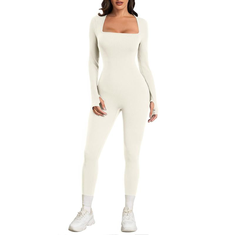 Elevate Your Workout: Sese Code Women's Long Sleeve Ribbed Yoga Jumpsuit for Ultimate Comfort and Style