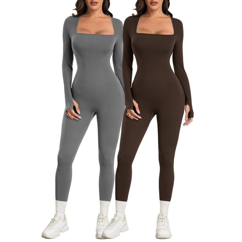 Elevate Your Workout: Sese Code Women's Long Sleeve Ribbed Yoga Jumpsuit for Ultimate Comfort and Style