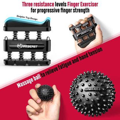 Fitbeast Adjustable Grip Strength Trainer Kit - 10-160 Lbs Pro Hand and Forearm Strengthener with Multi-Function Massage Balls for Therapy and Recovery