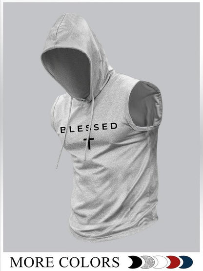 Men'S Fashion Hooded Sports Vest, Casual Summer Wear, Moderate Fabric Thickness, Fitted Style, Ideal for Outdoor Activities