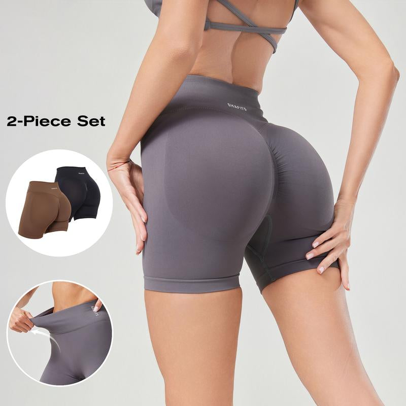 SHAFITS Women'S 2-Piece Seamless High Waisted Scrunch Shorts 4.5" Tummy Control & Moisture-Wicking Breathable Gym Yoga Shorts Flexible Athletic Wear