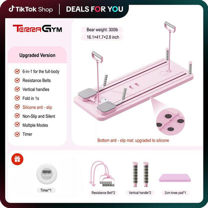 Terragym Foldable Pilates Board - Versatile Ab & Core Trainer with Knee Mat, Timer, and Resistance Bands for Ultimate Workouts