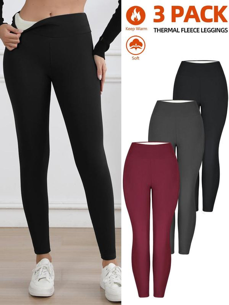 CHRLEISURE 1/3PCS Winter Thick Warm Fleece Lined Leggings for Cold Weather High Waist Women'S Cozy Workout Wear Fleece Pants for Yoga Riding Casual Wear