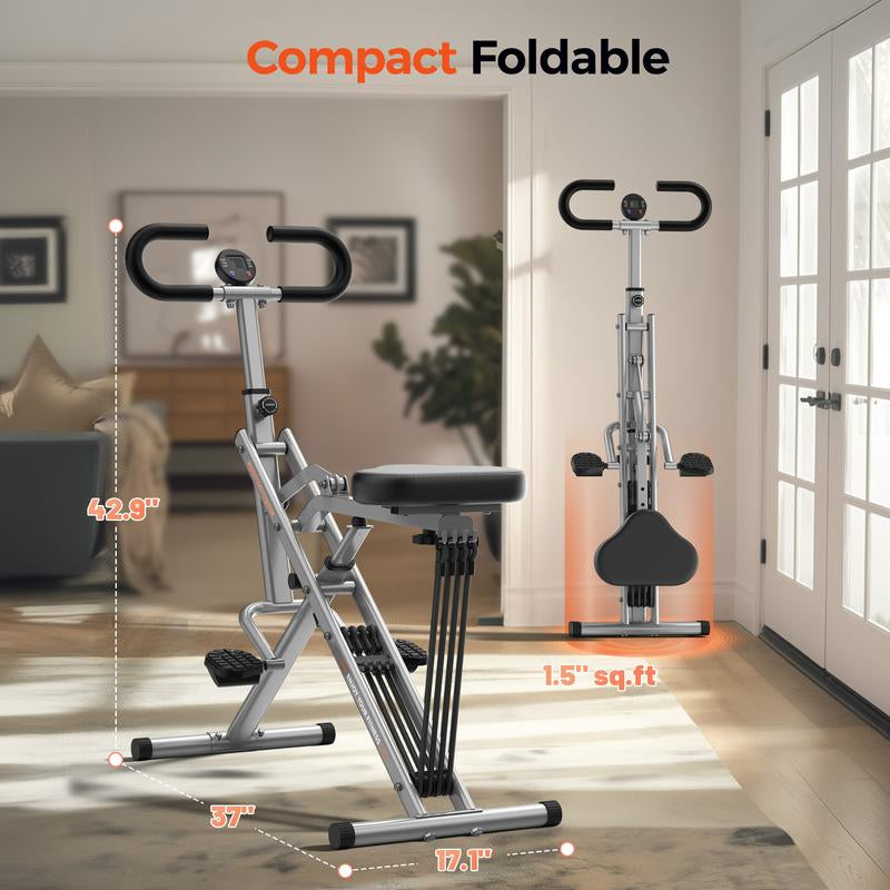 Flybird Squat Fitness Machine , Ride & Rowing Motion for Glutes, Thighs, Abs, and Leg Strength Training at Home, Foldable Core Trainer with 4 Resistance Levels,Whole Body Workout Machine with 330Lbs Capacity