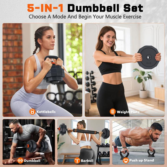 Bearbro 5 in 1 Iron Sand Mixture Adjustable Dumbbell Set, Free Weights Set with Connector, Used as Barbell, Kettlebells, Push up Stand for Home Workouts，Dealsforyoudays