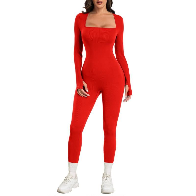 Elevate Your Workout: Sese Code Women's Long Sleeve Ribbed Yoga Jumpsuit for Ultimate Comfort and Style