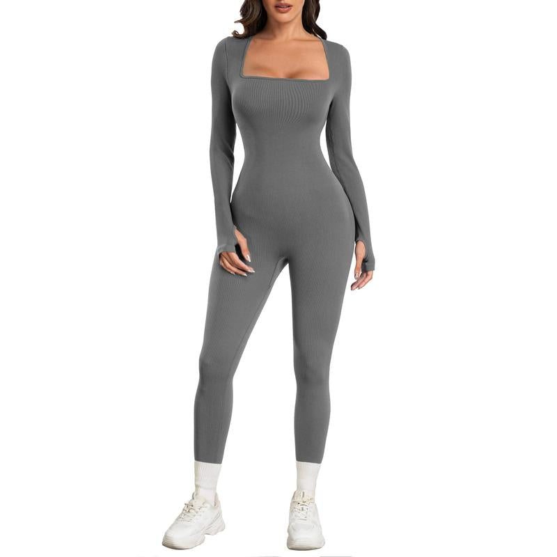 Elevate Your Workout: Sese Code Women's Long Sleeve Ribbed Yoga Jumpsuit for Ultimate Comfort and Style